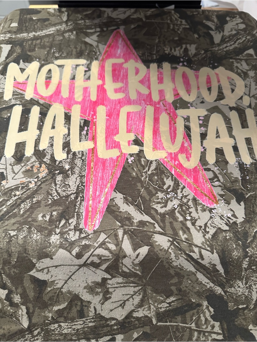 Motherhood Hallelujah Unisex Graphic Tshirt - Pink Star on Camo